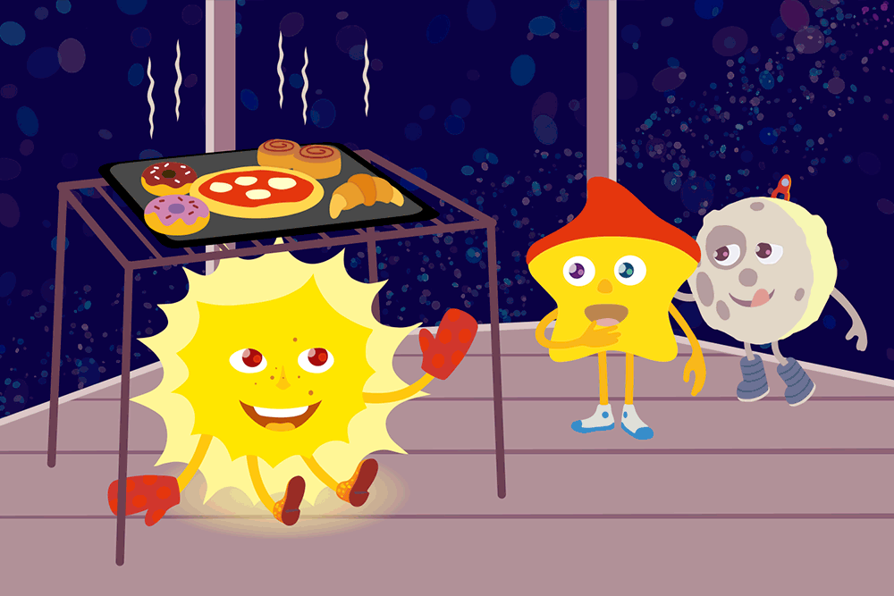 Die Sonne backt Pizza und Gebäck