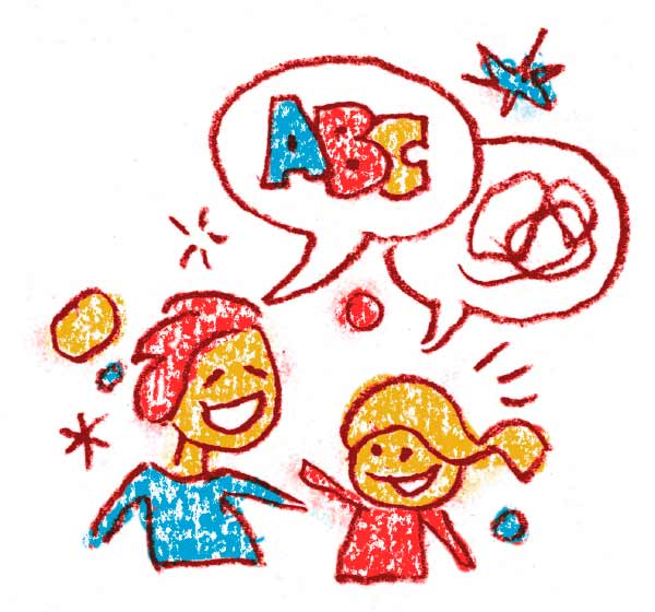 Illustration Sprachförderung: Sprechende Kinder, ABC